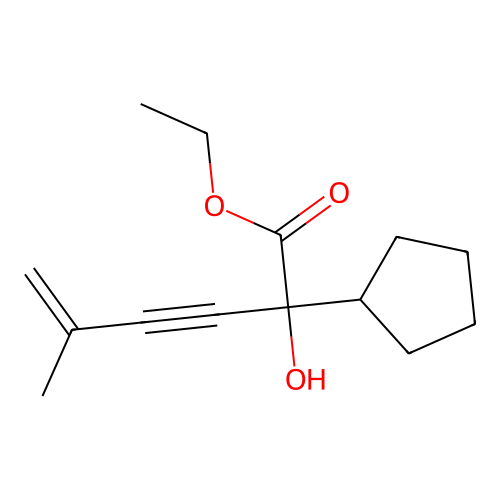 Ethyl 2-cyclopentyl-2-hydroxy-5-methylhex-5-en-3-ynoate structure