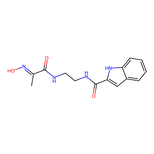 N-(2-{[(2E)-2-(hydroxyimino)propanoyl]amino}ethyl)-1H-indole-2-carboxamide structure