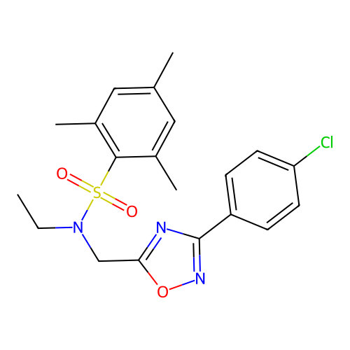 N-((3-(4-chlorophenyl)-1,2,4-oxadiazol-5-yl)methyl)-N-ethyl-2,4,6-trimethylbenzenesulfonamide structure