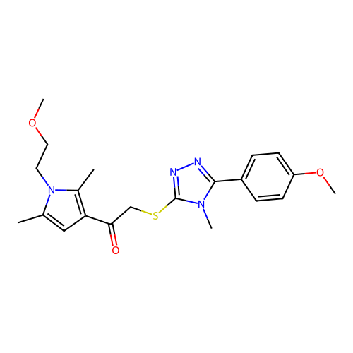 1-[1-(2-methoxyethyl)-2,5-dimethylpyrrol-3-yl]-2-[[5-(4-methoxyphenyl)-4-methyl-1,2,4-triazol-3-yl]sulfanyl]ethanone structure