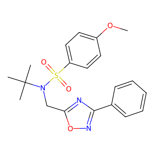 N-tert-butyl-4-methoxy-N-[(3-phenyl-1,2,4-oxadiazol-5-yl)methyl]benzenesulfonamide structure