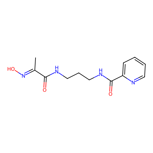 N-(3-{[(2E)-2-(hydroxyimino)propanoyl]amino}propyl)pyridine-2-carboxamide structure