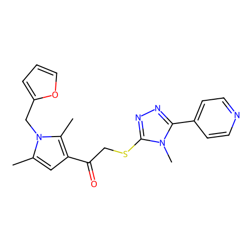 1-(1-(furan-2-ylmethyl)-2,5-dimethyl-1H-pyrrol-3-yl)-2-((4-methyl-5-(pyridin-4-yl)-4H-1,2,4-triazol-3-yl)thio)ethanone structure
