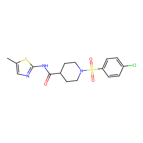 1-((4-chlorophenyl)sulfonyl)-N-(5-methylthiazol-2-yl)piperidine-4-carboxamide structure