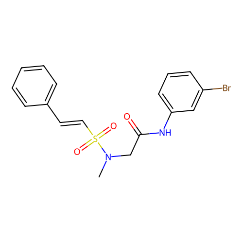 N-(3-bromophenyl)-2-[methyl-[(E)-2-phenylethenyl]sulfonylamino]acetamide structure
