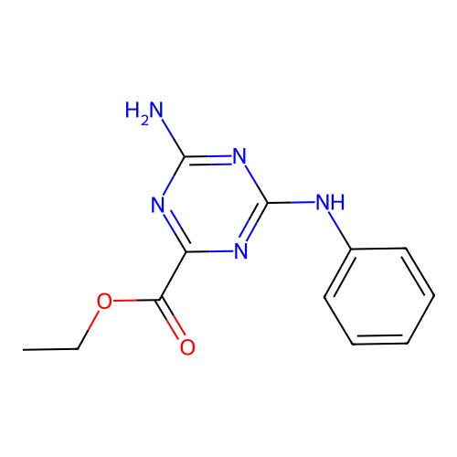 Ethyl 4-amino-6-anilino-1,3,5-triazine-2-carboxylate structure