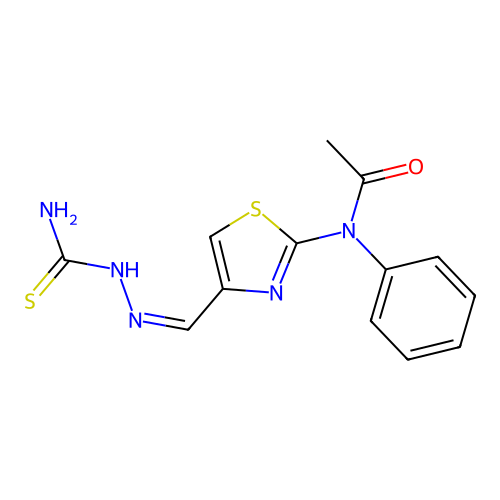 N-[4-[(E)-(carbamothioylhydrazinylidene)methyl]-1,3-thiazol-2-yl]-N-phenylacetamide structure