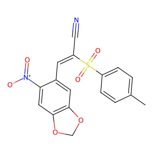 2-((4-METHYLPHENYL)SULFONYL)-3-(6-NITROBENZO[3,4-D]1,3-DIOXOLEN-5-YL)PROP-2-ENENITRILE structure