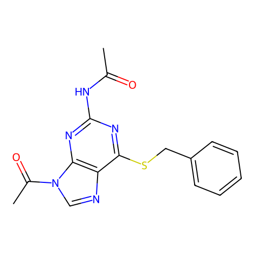N-(9-acetyl-6-benzylsulfanylpurin-2-yl)acetamide structure