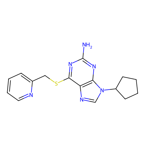 9-Cyclopentyl-6-((2-pyridinylmethyl)thio)-9H-purin-2-amine structure
