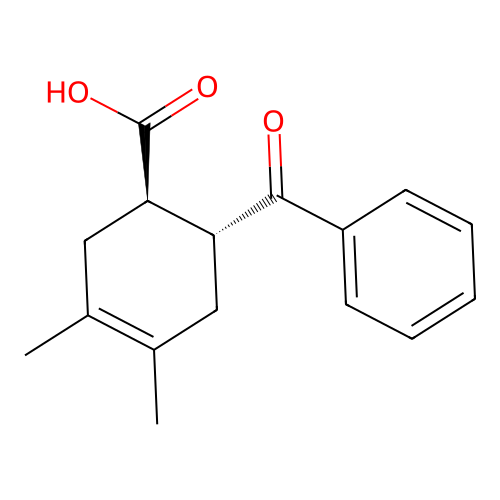 (1R,6R)-6-benzoyl-3,4-dimethylcyclohex-3-ene-1-carboxylic acid structure