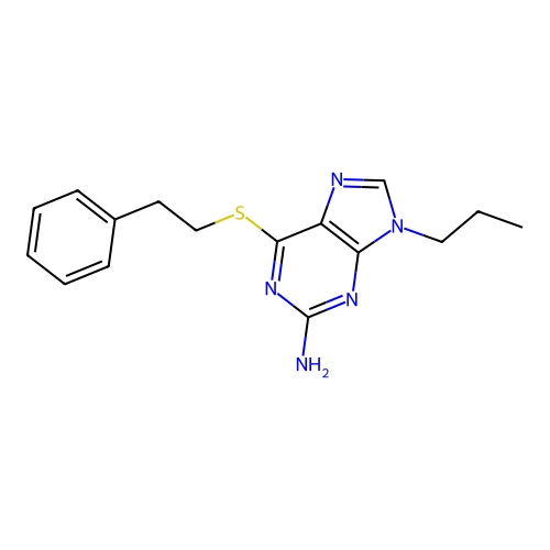 6-[(2-phenylethyl)sulfanyl]-9-propyl-9H-purin-2-amine structure