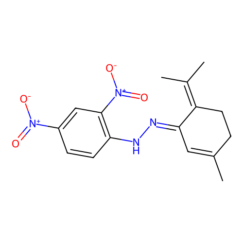N-[(3-methyl-6-propan-2-ylidenecyclohex-2-en-1-ylidene)amino]-2,4-dinitroaniline structure