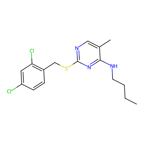 N-Butyl-2-{[(2,4-dichlorophenyl)methyl]sulfanyl}-5-methylpyrimidin-4(3H)-imine structure