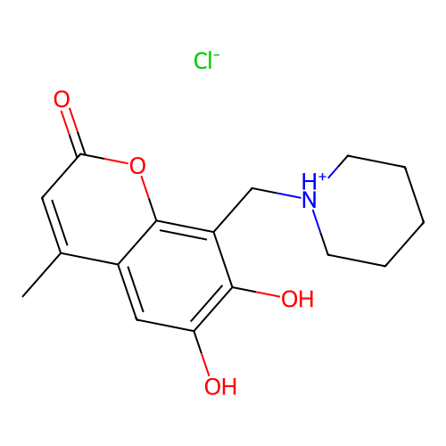 Coumarin, 6,7-dihydroxy-4-methyl-8-(piperidinomethyl)-, hydrochloride structure