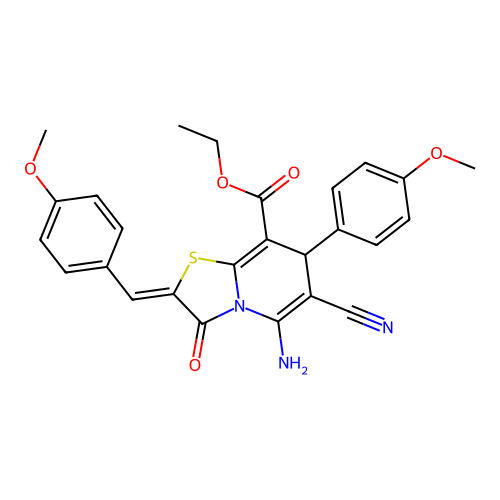 (Z)-ethyl 5-amino-6-cyano-2-(4-methoxybenzylidene)-7-(4-methoxyphenyl)-3-oxo-3,7-dihydro-2H-thiazolo[3,2-a]pyridine-8-carboxylate structure