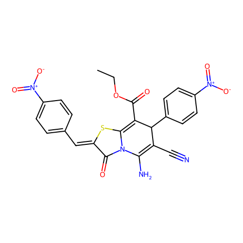 (Z)-ethyl 5-amino-6-cyano-2-(4-nitrobenzylidene)-7-(4-nitrophenyl)-3-oxo-3,7-dihydro-2H-thiazolo[3,2-a]pyridine-8-carboxylate structure