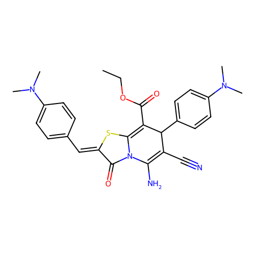 (Z)-ethyl 5-amino-6-cyano-2-(4-(dimethylamino)benzylidene)-7-(4-(dimethylamino)phenyl)-3-oxo-3,7-dihydro-2H-thiazolo[3,2-a]pyridine-8-carboxylate structure