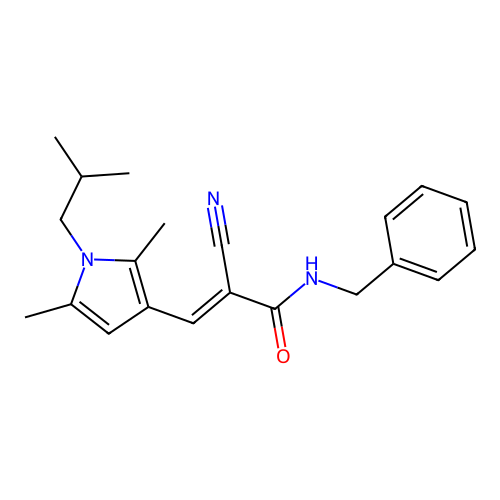 (E)-N-benzyl-2-cyano-3-[2,5-dimethyl-1-(2-methylpropyl)pyrrol-3-yl]prop-2-enamide structure