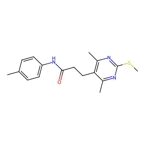 3-(4,6-dimethyl-2-methylsulfanylpyrimidin-5-yl)-N-(4-methylphenyl)propanamide structure