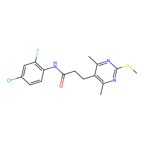 N-(4-chloro-2-fluorophenyl)-3-(4,6-dimethyl-2-methylsulfanylpyrimidin-5-yl)propanamide structure