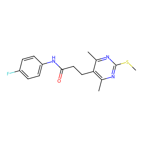 3-(4,6-dimethyl-2-methylsulfanylpyrimidin-5-yl)-N-(4-fluorophenyl)propanamide structure