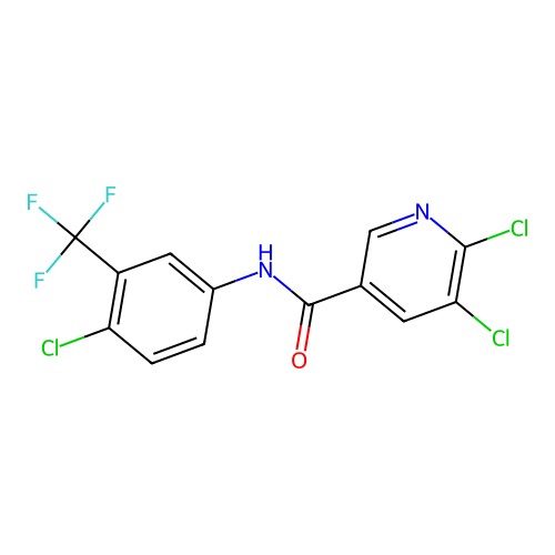 5,6-dichloro-N-[4-chloro-3-(trifluoromethyl)phenyl]pyridine-3-carboxamide structure