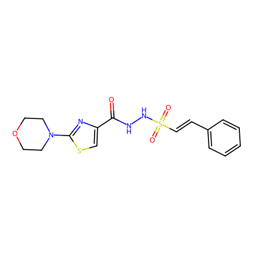 2-(morpholin-4-yl)-N'-(2-phenylethenesulfonyl)-1,3-thiazole-4-carbohydrazide structure