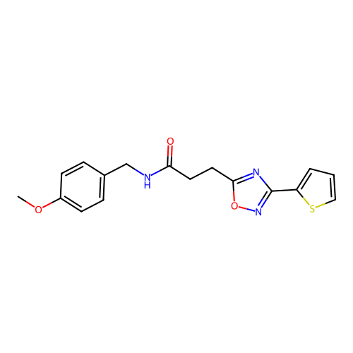 N-(4-methoxybenzyl)-3-[3-(thiophen-2-yl)-1,2,4-oxadiazol-5-yl]propanamide structure