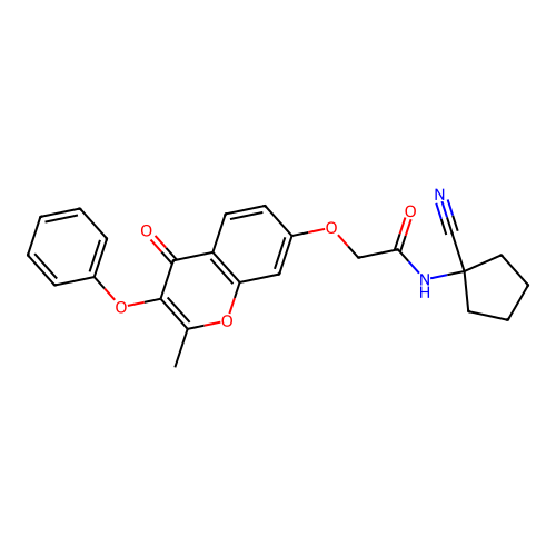 N-(1-cyanocyclopentyl)-2-(2-methyl-4-oxo-3-phenoxychromen-7-yl)oxyacetamide structure