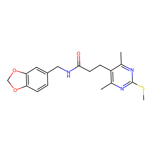 N-(1,3-benzodioxol-5-ylmethyl)-3-(4,6-dimethyl-2-methylsulfanylpyrimidin-5-yl)propanamide structure