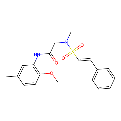 N-(2-methoxy-5-methylphenyl)-2-(N-methyl-2-phenylethenesulfonamido)acetamide structure