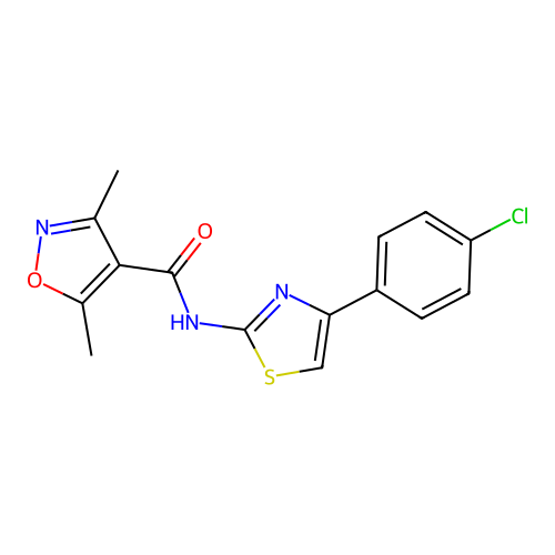 N-[4-(4-chlorophenyl)-1,3-thiazol-2-yl]-3,5-dimethyl-1,2-oxazole-4-carboxamide structure