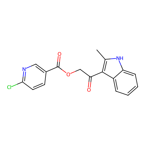 2-(2-methyl-1H-indol-3-yl)-2-oxoethyl 6-chloropyridine-3-carboxylate structure
