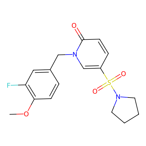 1-[(3-Fluoro-4-methoxyphenyl)methyl]-5-pyrrolidin-1-ylsulfonylpyridin-2-one structure