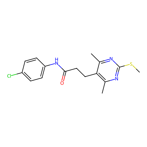 N-(4-chlorophenyl)-3-(4,6-dimethyl-2-methylsulfanylpyrimidin-5-yl)propanamide structure