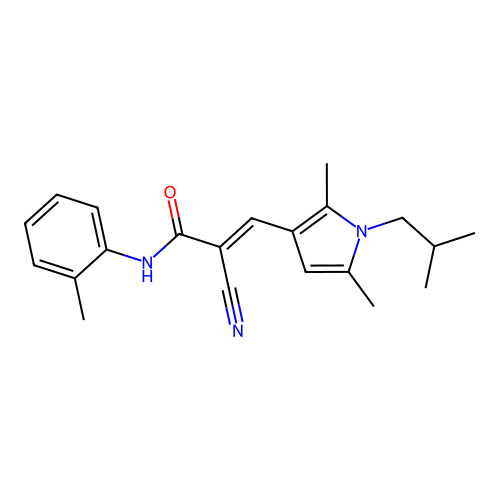 (E)-2-cyano-3-[2,5-dimethyl-1-(2-methylpropyl)pyrrol-3-yl]-N-(2-methylphenyl)prop-2-enamide structure