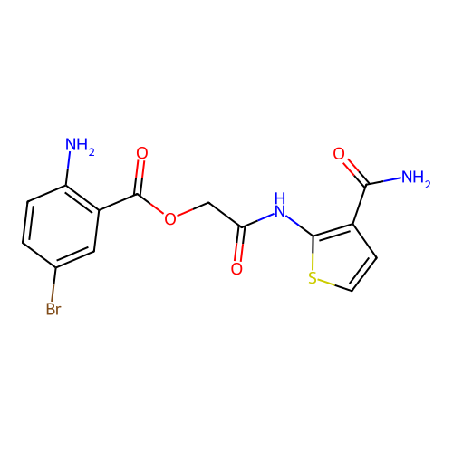 [(3-Carbamoylthiophen-2-yl)carbamoyl]methyl 2-amino-5-bromobenzoate structure