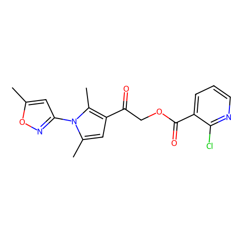 [2-[2,5-dimethyl-1-(5-methyl-1,2-oxazol-3-yl)pyrrol-3-yl]-2-oxoethyl] 2-chloropyridine-3-carboxylate structure