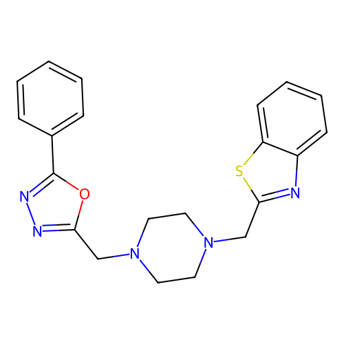 2-([4-[(5-Phenyl-1,3,4-oxadiazol-2-yl)methyl]piperazin-1-yl]methyl)-1,3-benzothiazole structure