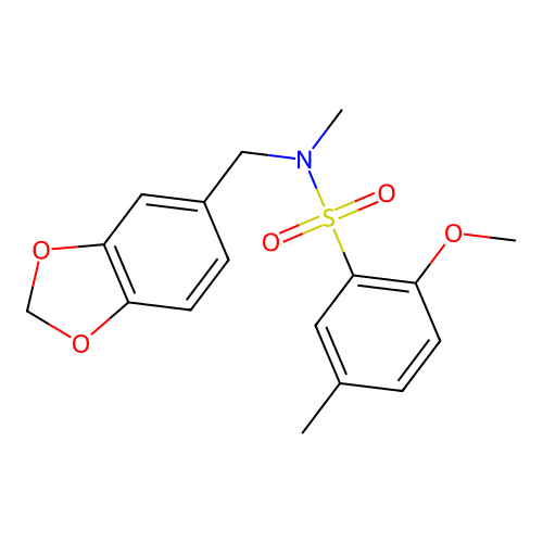 N-(1,3-benzodioxol-5-ylmethyl)-2-methoxy-N,5-dimethylbenzenesulfonamide structure