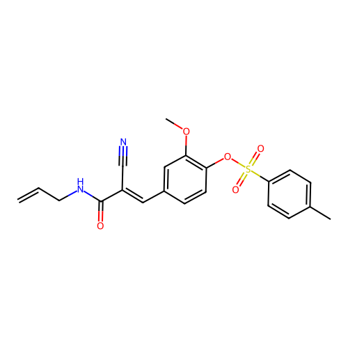 [4-[(E)-2-cyano-3-oxo-3-(prop-2-enylamino)prop-1-enyl]-2-methoxyphenyl] 4-methylbenzenesulfonate structure