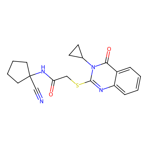 N-(1-cyanocyclopentyl)-2-(3-cyclopropyl-4-oxoquinazolin-2-yl)sulfanylacetamide structure