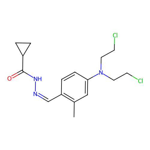 N-[(Z)-[4-[bis(2-chloroethyl)amino]-2-methylphenyl]methylideneamino]cyclopropanecarboxamide structure