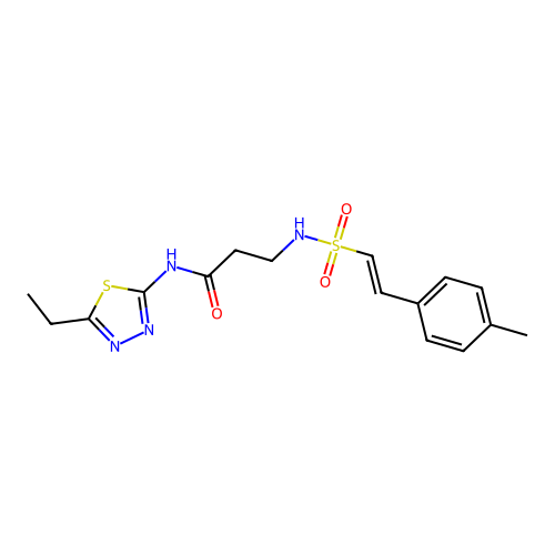 N-(5-ethyl-1,3,4-thiadiazol-2-yl)-3-[2-(4-methylphenyl)ethenesulfonamido]propanamide structure