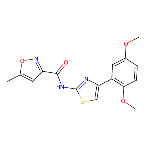 N-[4-(2,5-dimethoxyphenyl)-1,3-thiazol-2-yl]-5-methyl-1,2-oxazole-3-carboxamide structure