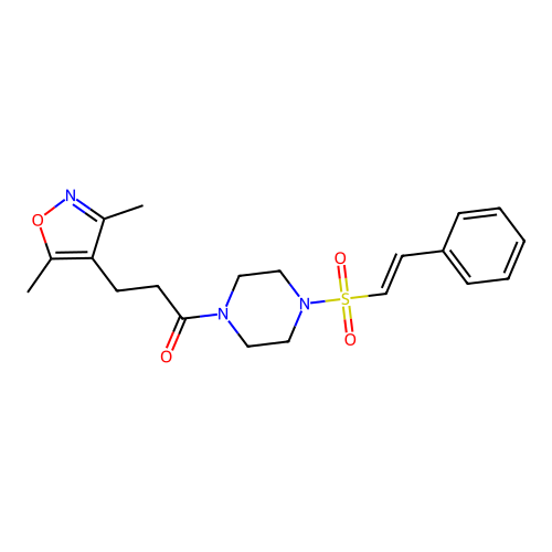 3-(3,5-dimethyl-1,2-oxazol-4-yl)-1-[4-(2-phenylethenesulfonyl)piperazin-1-yl]propan-1-one structure
