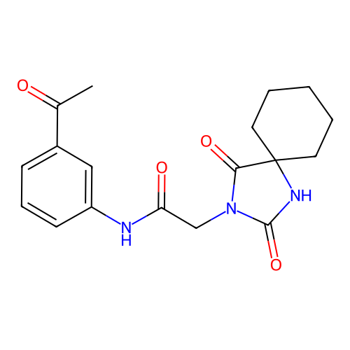 N-(3-acetylphenyl)-2-(2,4-dioxo-1,3-diazaspiro[4.5]dec-3-yl)acetamide structure