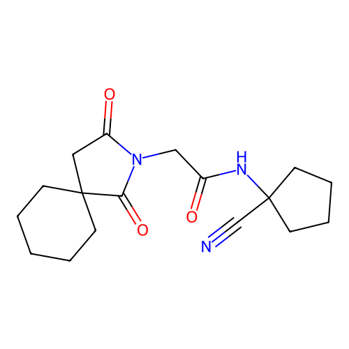 N-(1-cyanocyclopentyl)-2-(1,3-dioxo-2-azaspiro[4.5]decan-2-yl)acetamide structure