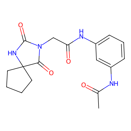 N-(3-acetamidophenyl)-2-(2,4-dioxo-1,3-diazaspiro[4.4]nonan-3-yl)acetamide structure